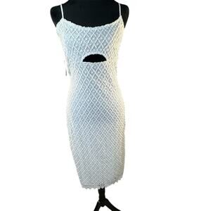 New Koko + Mason Women Lace Front Keyhole Cut Out Lined White Midi Dress Size M